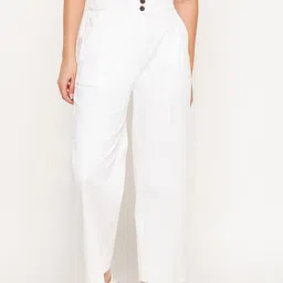WineRed Women White Straight Fit High-Rise Easy Wash Pleated Trousers-image-99