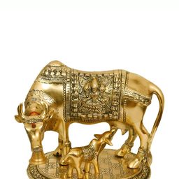 INTERNATIONAL GIFT Gold Toned Kamdhenu Cow With Calf Idol Home Gift Set-image-29
