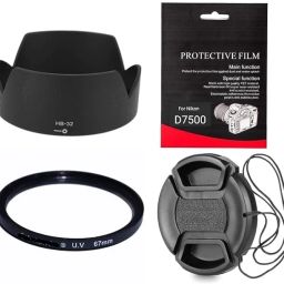 SUPERNIC Combo for Nikon D7500 (HB-32 Lens Hood + 67mm UV Filter + Lens Cap and Tempered)Lens Hood-45