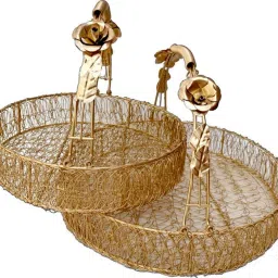 Elegant Rose Gold Floral Wire Mesh Basket Set – 8 & 10 Inch Iron Fruit & Vegetable Basket-25