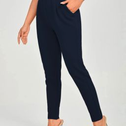 Women Regular Fit Dark Blue Viscose Rayon Trousers-image-94