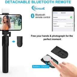 TECHGLIDE Rechargable LED Light Selfie Stick with Tripod Stand Bluetooth Selfie Stick image 2