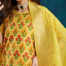 RAJGRANTH Women Regular Thread Work Chanderi Silk Kurti with Trousers & With Dupatta image 3