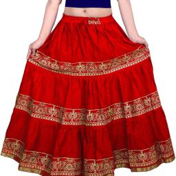 Women Printed Flared Red Skirt-image-3