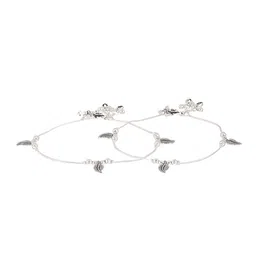 Jazz and Sizzle Set Of 2 Silver-Plated Stone-Studded & Leaf Shaped Ghungroo Anklets image 5