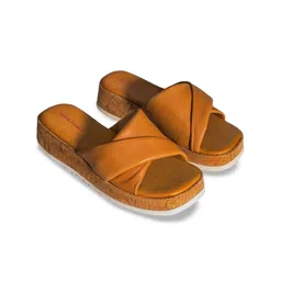 Peach Flores Open Toe Leather Platform Heels image 3
