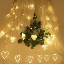 Quace Yellow Heart-Shape Curtain Fairy String Lights image 2