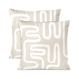 Encasa Homes Beige & White 2 Pcs Geometric Square Cushion Covers-53