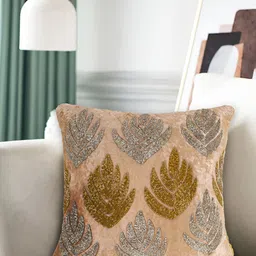 YWULY Cream & Grey Floral Embellished Square Cushion Cover image 3