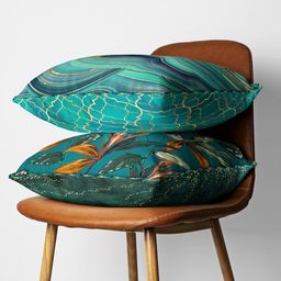 BIANCA Teal & Red Set of 2 Floral Square Cushion Covers image 4