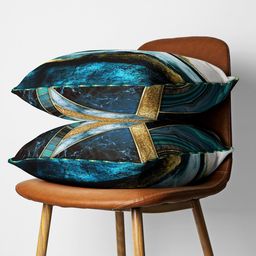BIANCA Teal & Gold-Toned Set of 2 Abstract Square Cushion Covers image 5