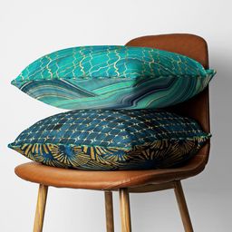 BIANCA Teal & Cream-Coloured Set of 2 Geometric Square Cushion Covers image 3