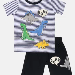 Lazy Shark Boys White & Blue Printed T-shirt with Shorts image 4