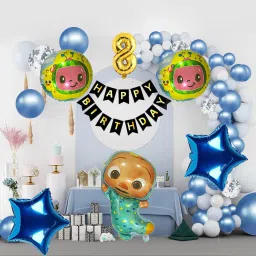 Cocomelon Blue & White 8th Birthday Decoration Kit with Foil Balloons and Banner-image-29