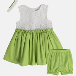 MINI KLUB Infants Girls Self Designed Pure Cotton A-Line Dress With Shorts & Headband-image-86