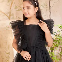 Aarika Flutter Sleeves Net Fit and Flare Maxi Dress image 5