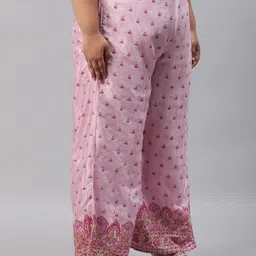 W Women Plus Size Pink Floral Printed Trousers image 2