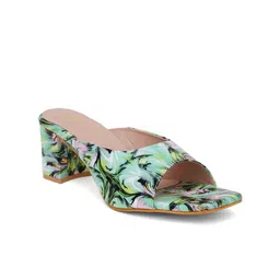 FABBHUE Peep Toes Slip On Printed Block Heels image 2