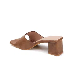 Mast & Harbour Tan Brown Textured Open Toe Block Heels image 3