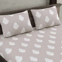 BED-SHEET.COM Grey Ethnic Motifs Printed Cotton 300 TC King Bedsheet with 2 Pillow Covers image 2
