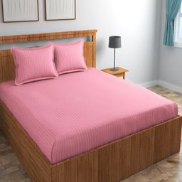 Aura Pink & White Striped Microfiber 180 TC Queen Bedsheet Set 2.25 m x 2.30 m-image-23