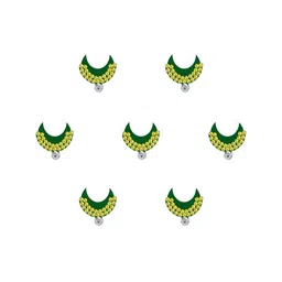 Comet Busters 7-Pcs Handmade Traditional Designer Reusable Bindi - Green 2126 image 2