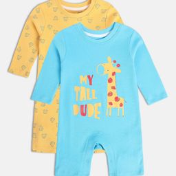 MINI KLUB Infant Boys Pack Of 2 Conversational Printed Pure Cotton Rompers-image-78