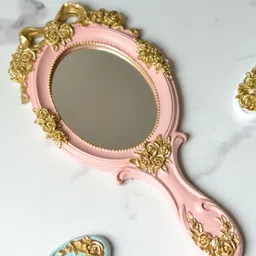 Nestasia Pink & Gold-Toned Textured Handheld Mirror image 2