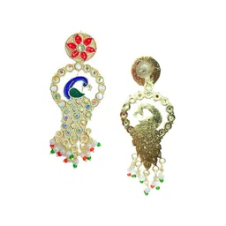 Anouk Gold-Plated Stone-Studded & Beaded Peacock Shaped Drop Earrings image 2
