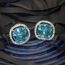Manikya Rhodium-Plated American Diamond Studded Square Studs Earrings image 4