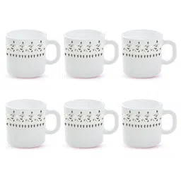 Larah by BOROSIL Grey & White 6 Pcs Printed Opalware Matte Mugs - 100 ML Each image 2