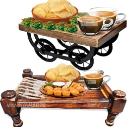 WOODEN DESI KHAT CHARPAI AND THELA REHDI SERVING TRAY Tray Serving Set-19
