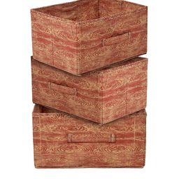 Kuber Industries Set Of 3 Brown Printed Foldable Storage Boxes-0