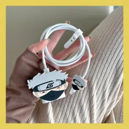 VAPRIF Charger Cover for iPhone 18W-20W Charger | 3D Cute Grey Kakashi Design | Spiral Cable Protector-image-77