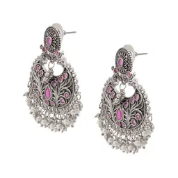 Shining Jewel - By Shivansh Silver-Plated Cubic Zirconia-Studded & Beaded Chandbalis image 3