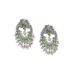 Shining Jewel - By Shivansh Silver-Plated Cubic Zirconia Studded Circular Drop Earrings image 2
