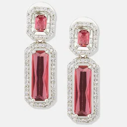 ATIBELLE Silver-Plated Cubic Zirconia Stone Studded Contemporary Drop Earrings image 4