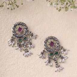 Priyaasi Silver-Plated Oxidized Contemporary Studs Earrings-45