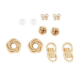 JOKER & WITCH Women Gold-Toned Set of 5 Contemporary Studs Earrings image 4
