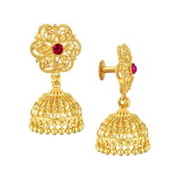 Vighnaharta Set of 2 Gold-Plated Cubic Zirconia Studded Bugadi & Jhumkas image 2