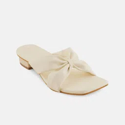 Mast & Harbour Off White Textured Open Toe Block Heels image 3