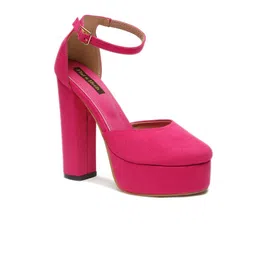Flat n Heels Suede Block Pumps With Ankle Loop image 4
