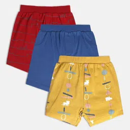 MINI KLUB Boys Pack Of 3 Printed Regular Fit Mid-Rise Pure Cotton Shorts-image-43