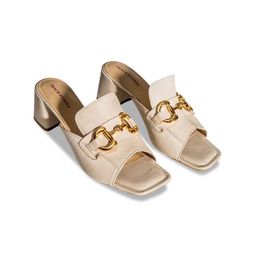 Peach Flores Striped Leather Block Gladiators with Buckles image 2