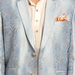 VASTRAMAY Men Cream-Coloured Angrakha Kurta and Churidar with Jacket image 2
