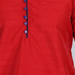 TAHVO Men Red Solid Dupion Silk Kurta with Pyjamas image 2