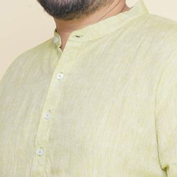 John Pride Plus Size Band Collar Regular Linen Kurta With Pyjamas image 5