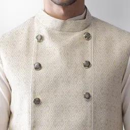 KISAH Men Cream-Coloured Regular Kurta with Pyjamas image 3