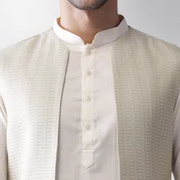 KISAH Men Cream-Coloured Regular Kurta with Pyjamas image 3