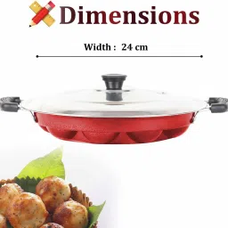 strobine 3-Layer Non Stick Appam Patra Gabgota Pongal Paniyraim With Lids Tawa 23 cm diameter with Lid image 2